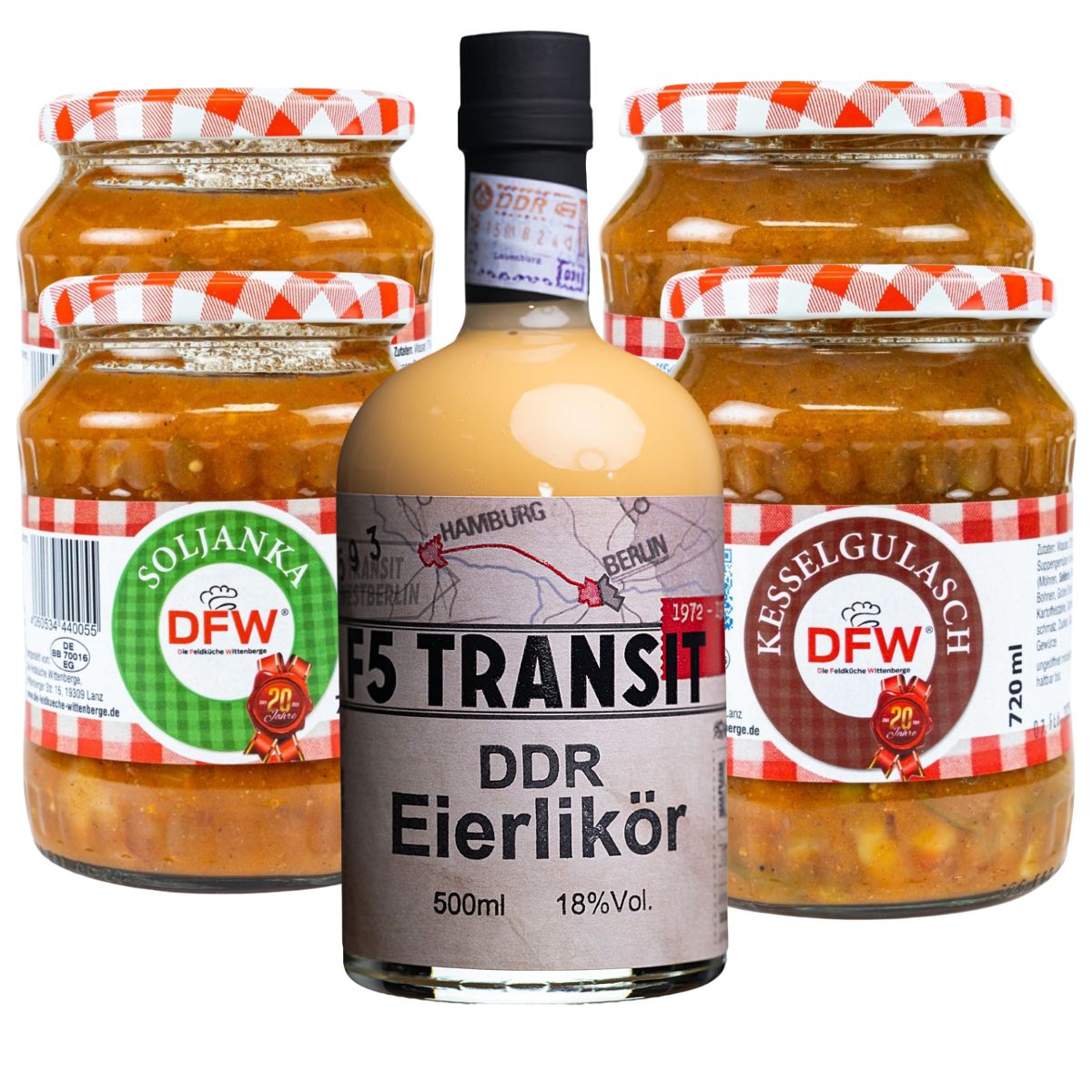 TransitPaket DDR-Eierlikör + DFW Soljanka und Kesselgulasch (TP003)