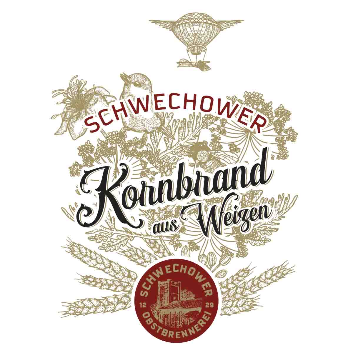 Schwechower Kornbrand aus Weizen 0.7l (38%Vol.) - Weizenkorn