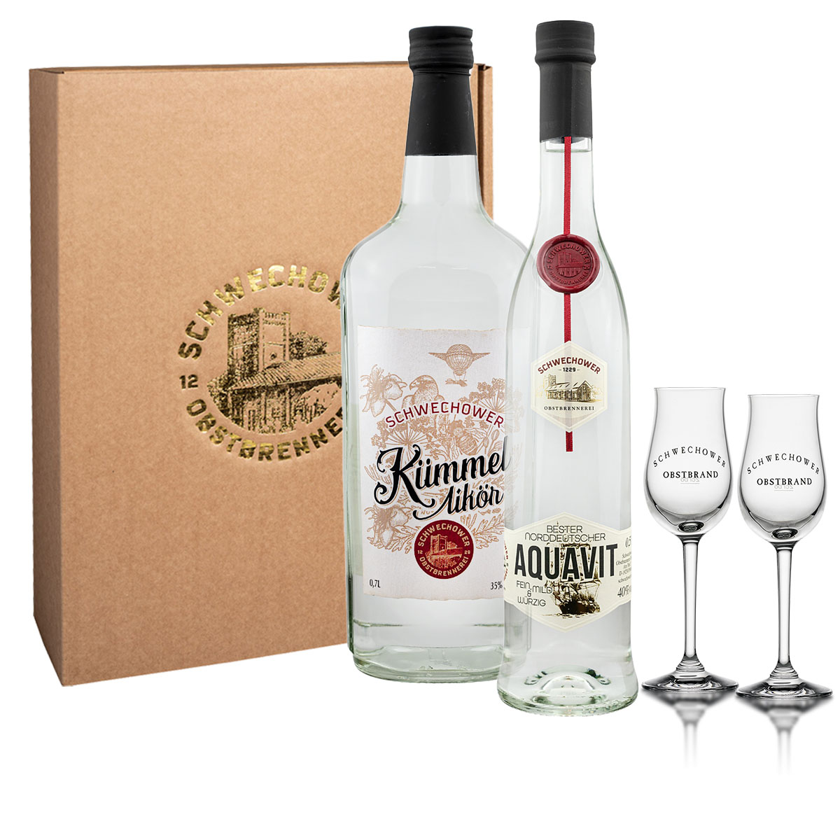 Präsent 1490 "Aquavit & Kümmel" - Geschenkset mit Gläsern