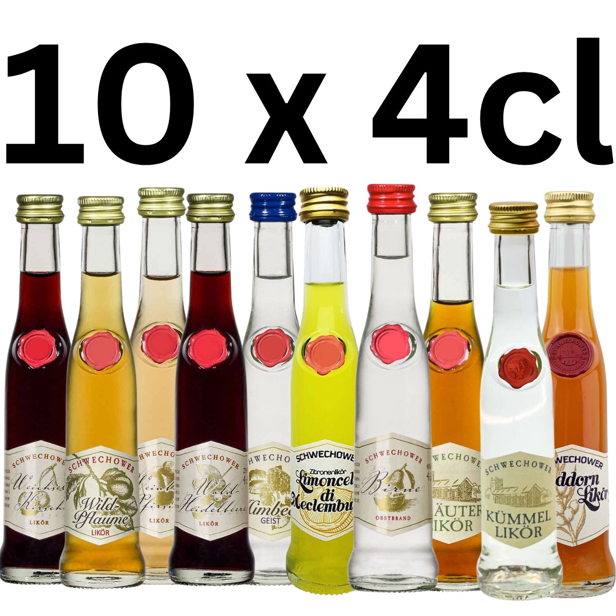 Schnaps, kleine Flaschen, bunte Mischung - 10 x 4cl