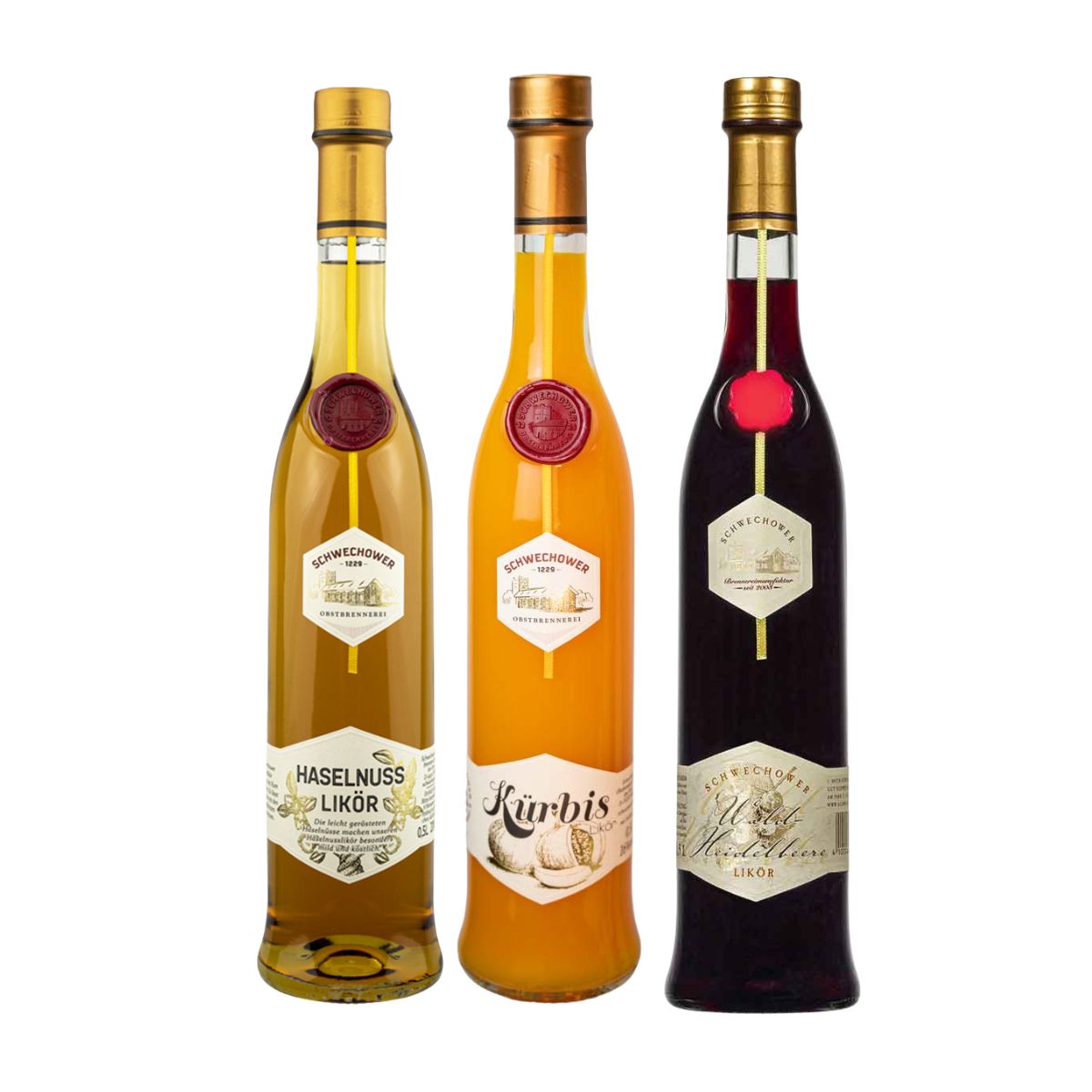 Herbstliköre: Haselnuss - Kürbis - Waldheidelbeere | 3x500ml | Premium Likör | Schwechower Brennerei (1229)