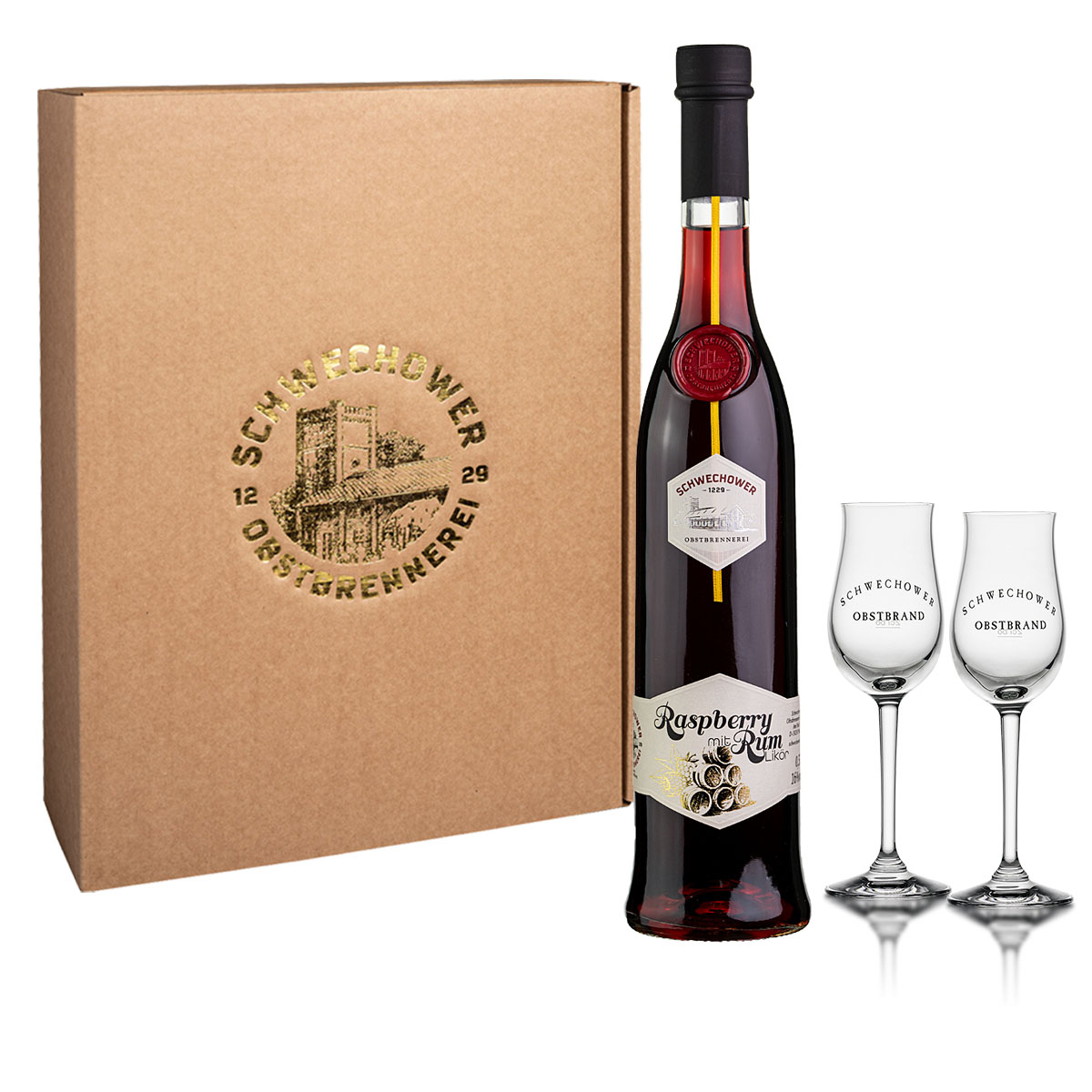 Likör Raspberry & Rum 0.5l (16%Vol) + Gläser (Präsent 10801) Likör Raspberry & Rum 0.5l (16%Vol) + Gläser (Präsent 10801)