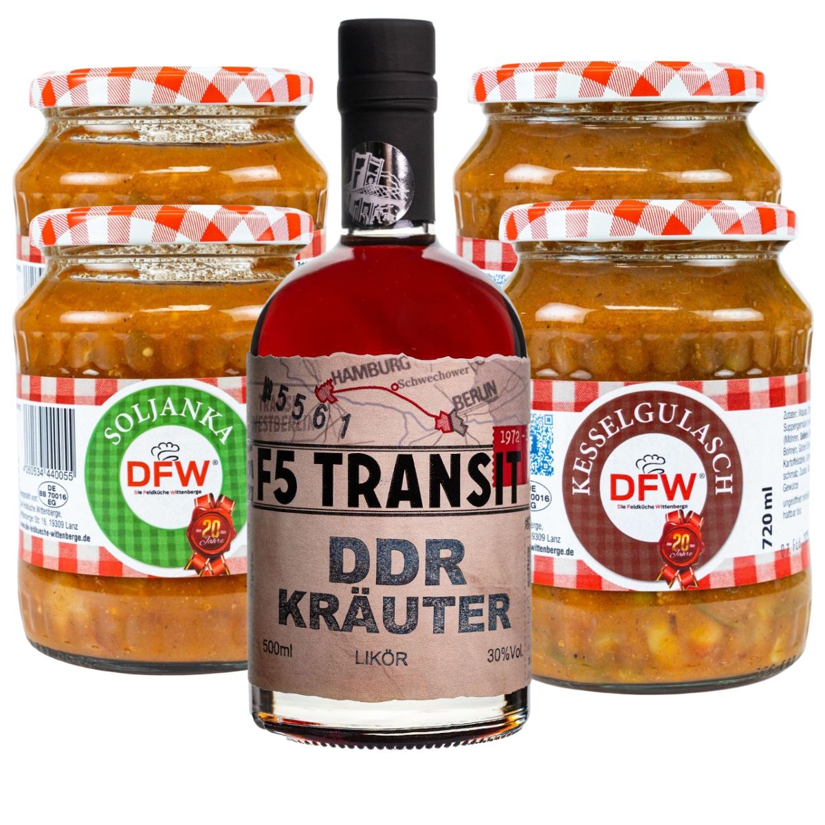 TransitPaket DDR-Kräuterlikör + DFW Soljanka und Kesselgulasch (TP004)