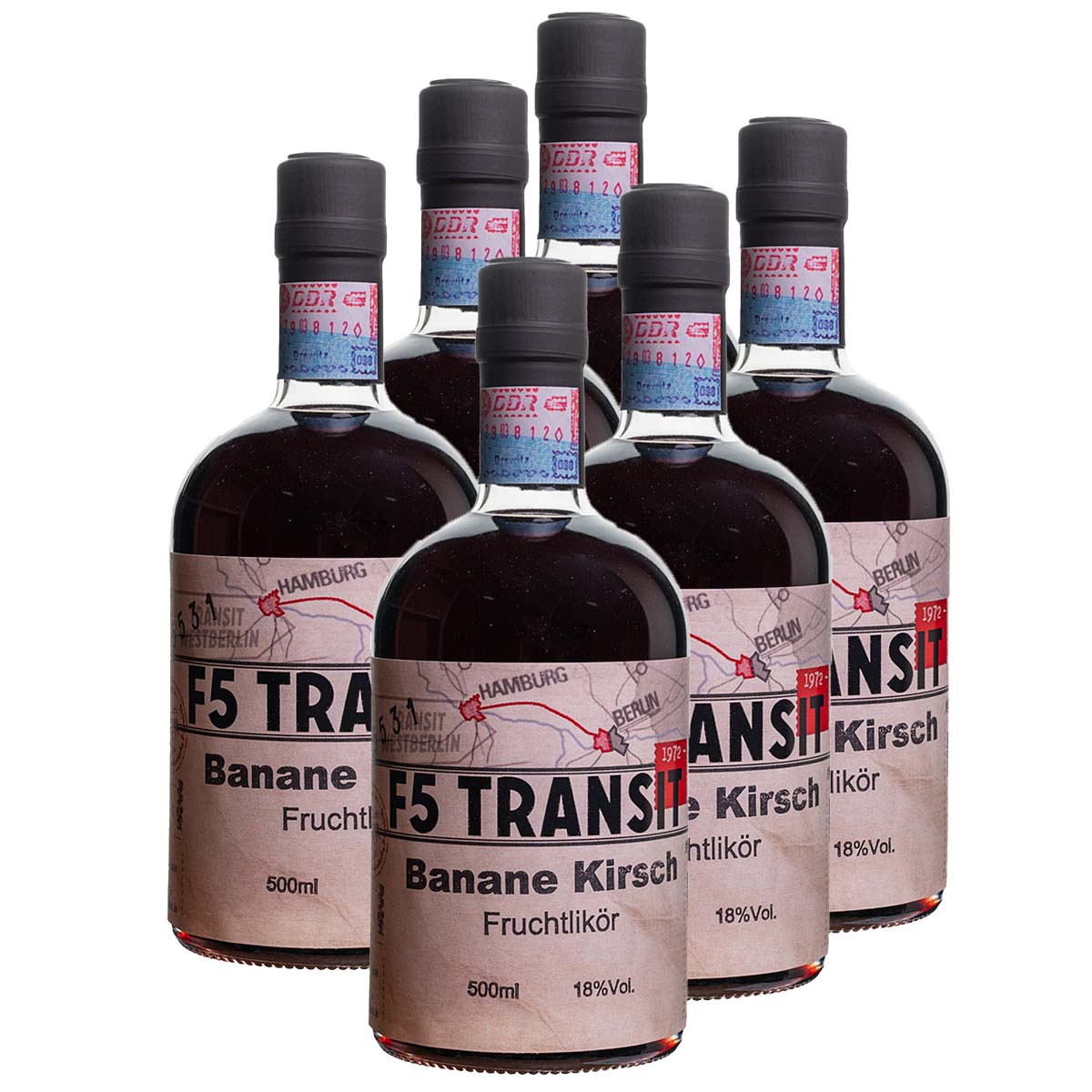 Banane Kirsch Likör 6x0.5l (18%Vol) No. 5531 - RATION Banane Kirsch Likör 6x0.5l (18%Vol) No. 5531 - RATION