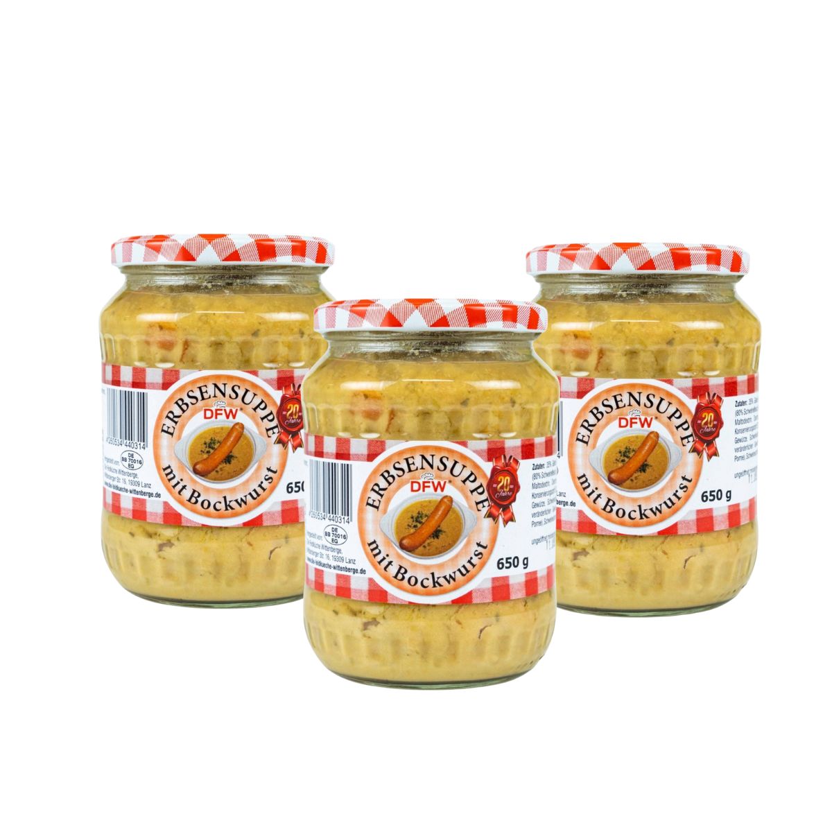 Erbsensuppe mit Bockwurst 3x650g (Glas), DFW - RATION