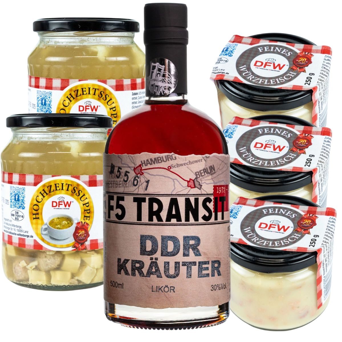 TransitPaket DDR Kräuterlikör + DFW Hochzeitssuppe und Würzfleisch (TP009)