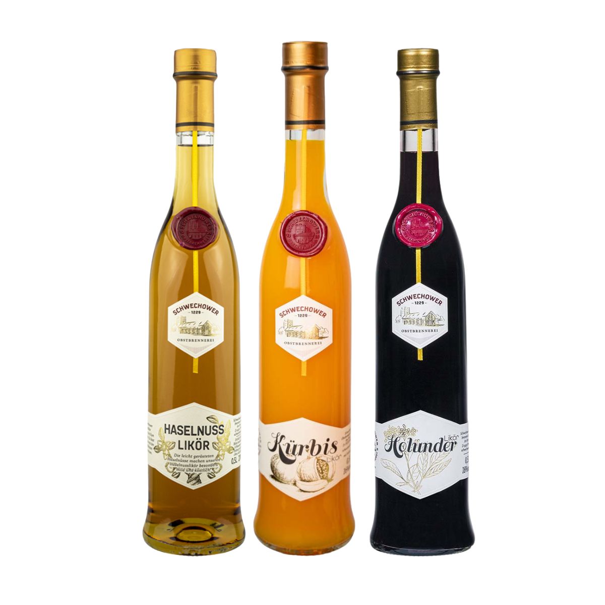 Herbstliköre: Haselnuss - Kürbis - Holunder | 3x500ml | Premium Likör | Schwechower Brennerei (1229)