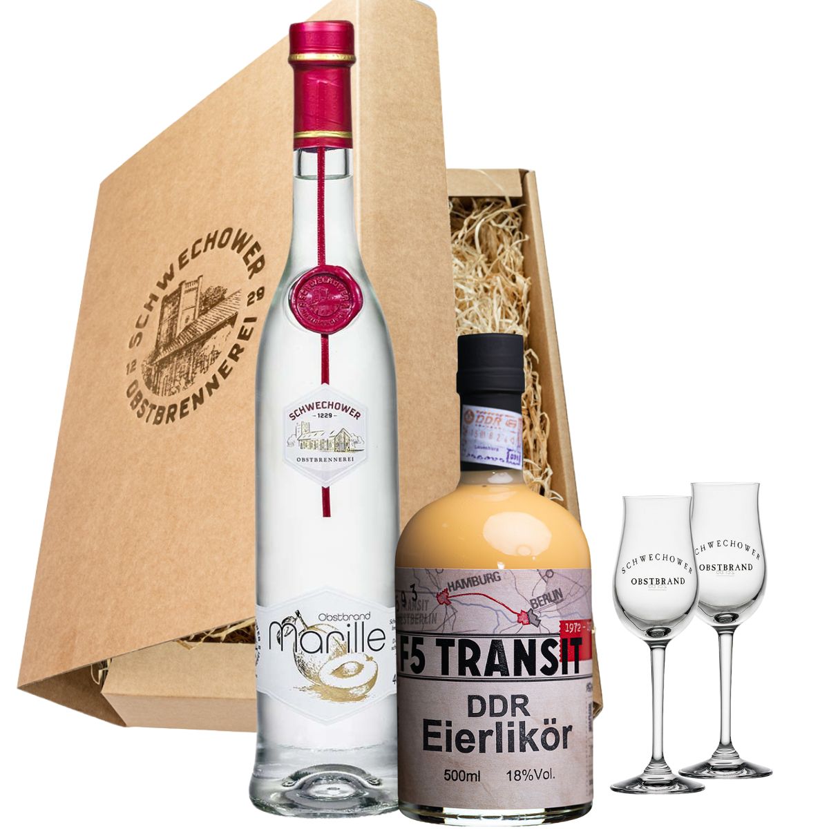 Schnapsgeschenk Nr. 15270 | Marille + DDR-Eierlikör