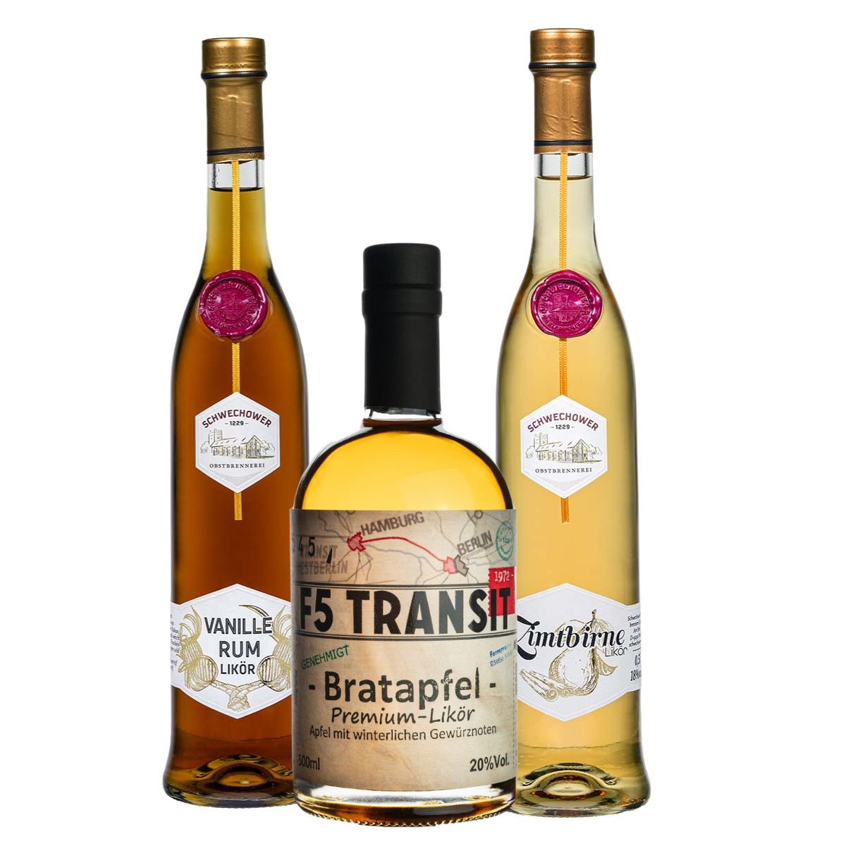 Winterliköre: Vanille-Rum - Bratapfel - Zimtbirne | 3x500ml | Premium Likör | Schwechower Brennerei (1229)