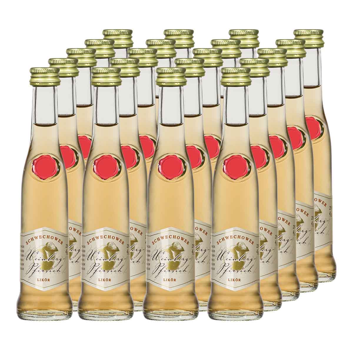Schwechower-Ration-Likor-Weinbergpfirsich-0-04l Likör Weinbergpfirsich 20x4cl (22%Vol) - RATION