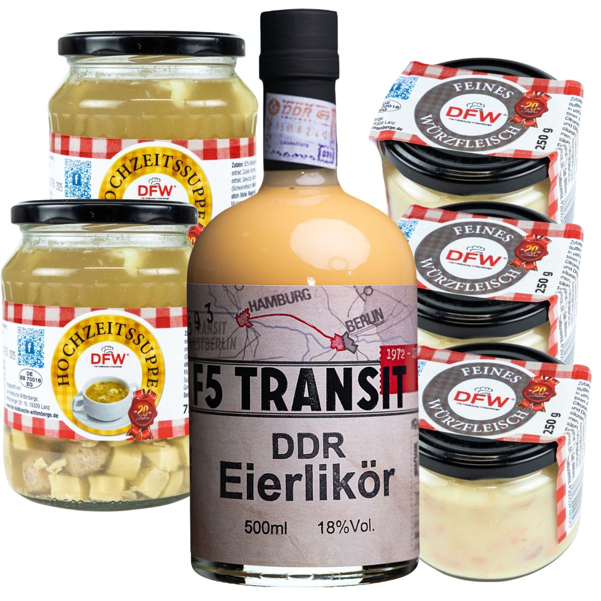 TransitPaket DDR Eierlikör + DFW Hochzeitssuppe und Würzfleisch (TP007)