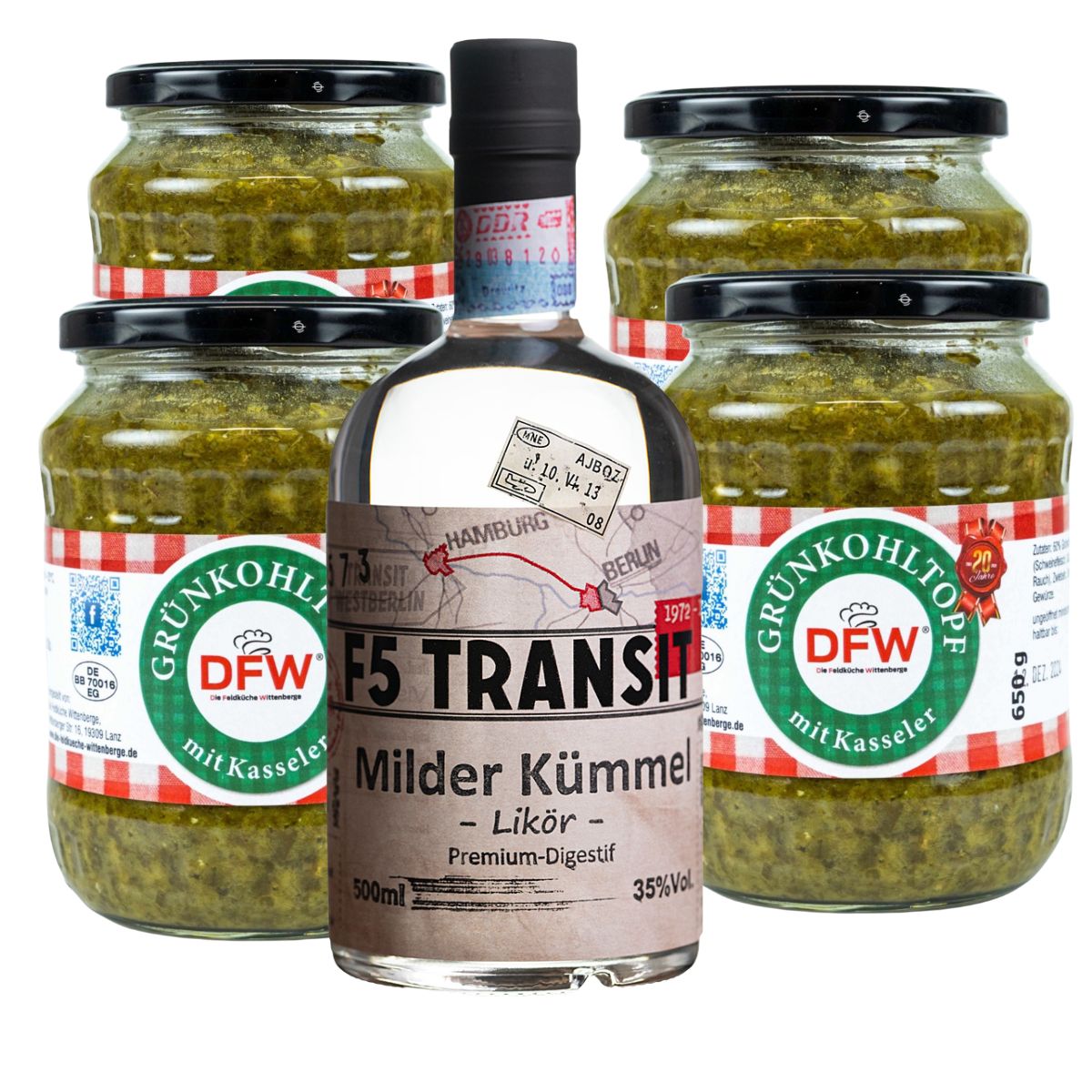 TransitPaket Kümmel Likör + DFW Grünkohltopf mit Kasseler (TP010)