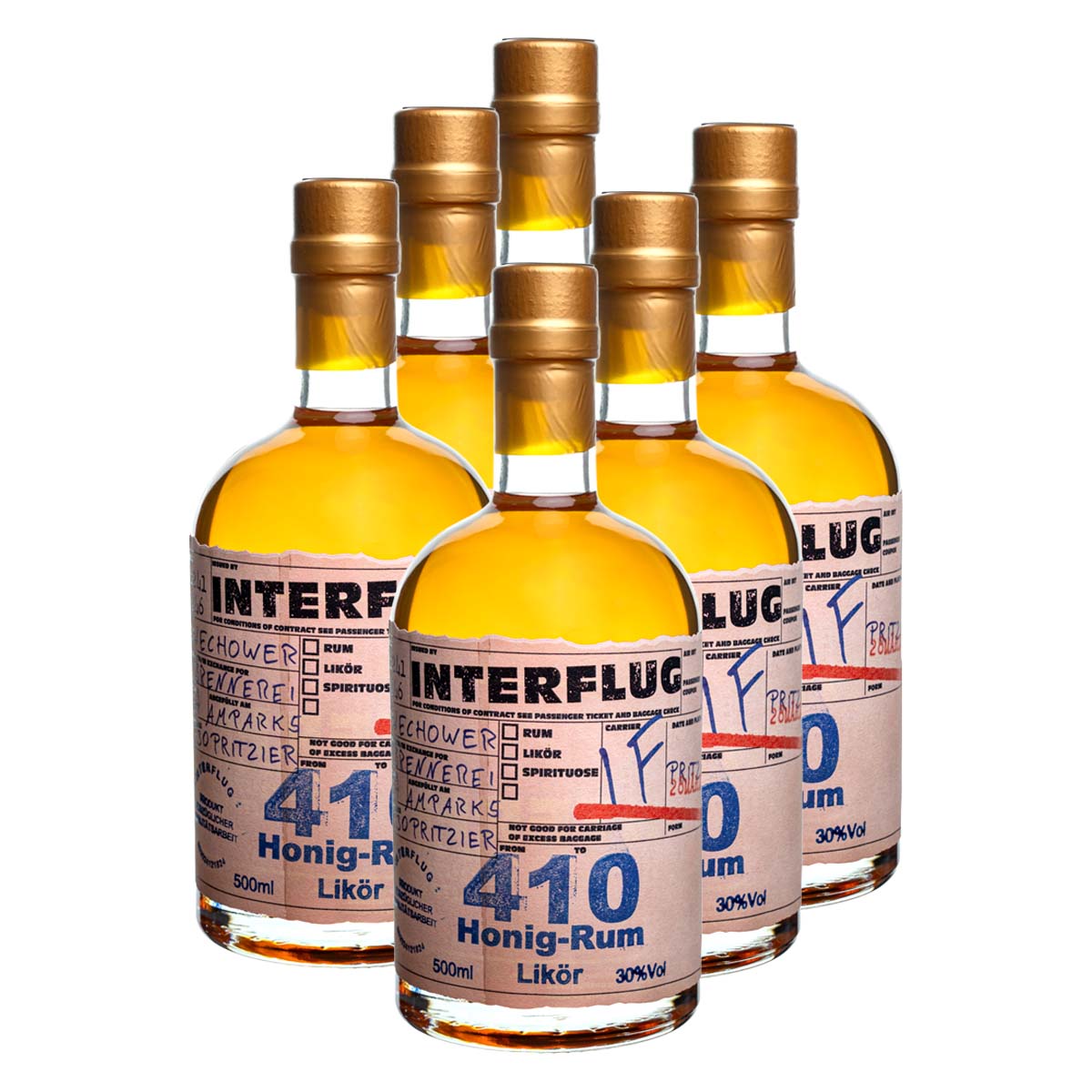 Interflug 410 Honig-Rum Likör 6x0.5l (30%Vol) IF410 - RATION