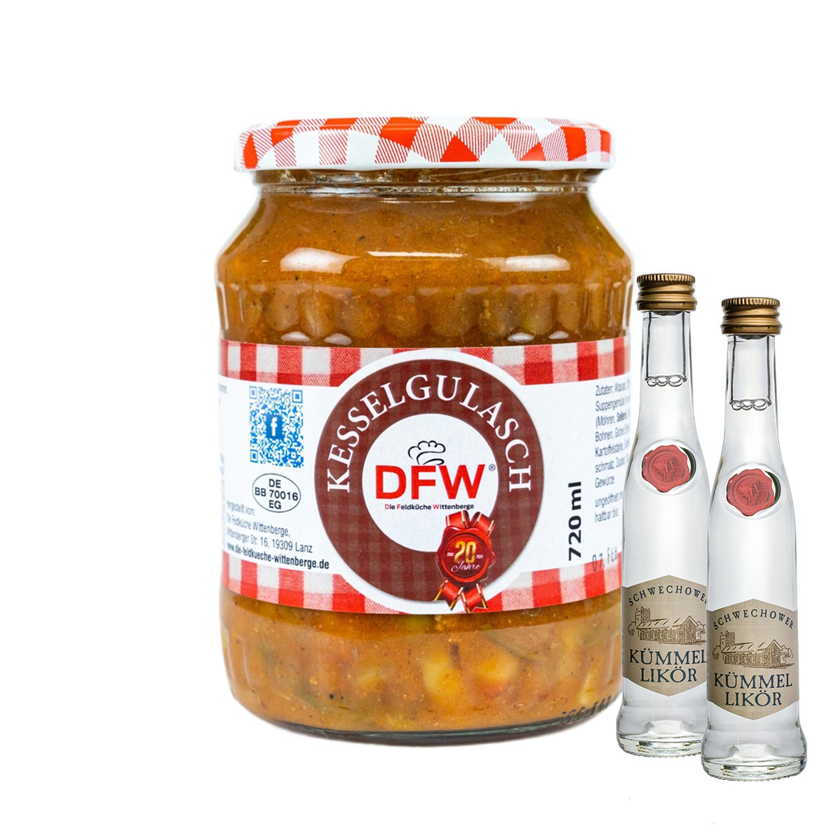 Kesselgulasch 650g im Glas DFW inkl. 2 x Kümmel Likör 4cl (35%Vol) | Schwechower Brennerei (1229)