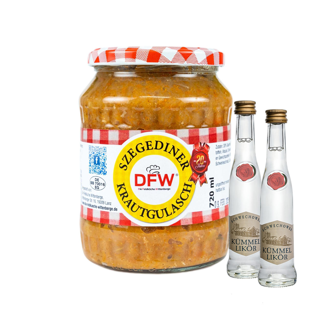 Szegediner Krautgulasch 650g im Glas DFW inkl. 2 x Kümmel Likör 4cl (35%Vol) | Schwechower Brennerei (1229)