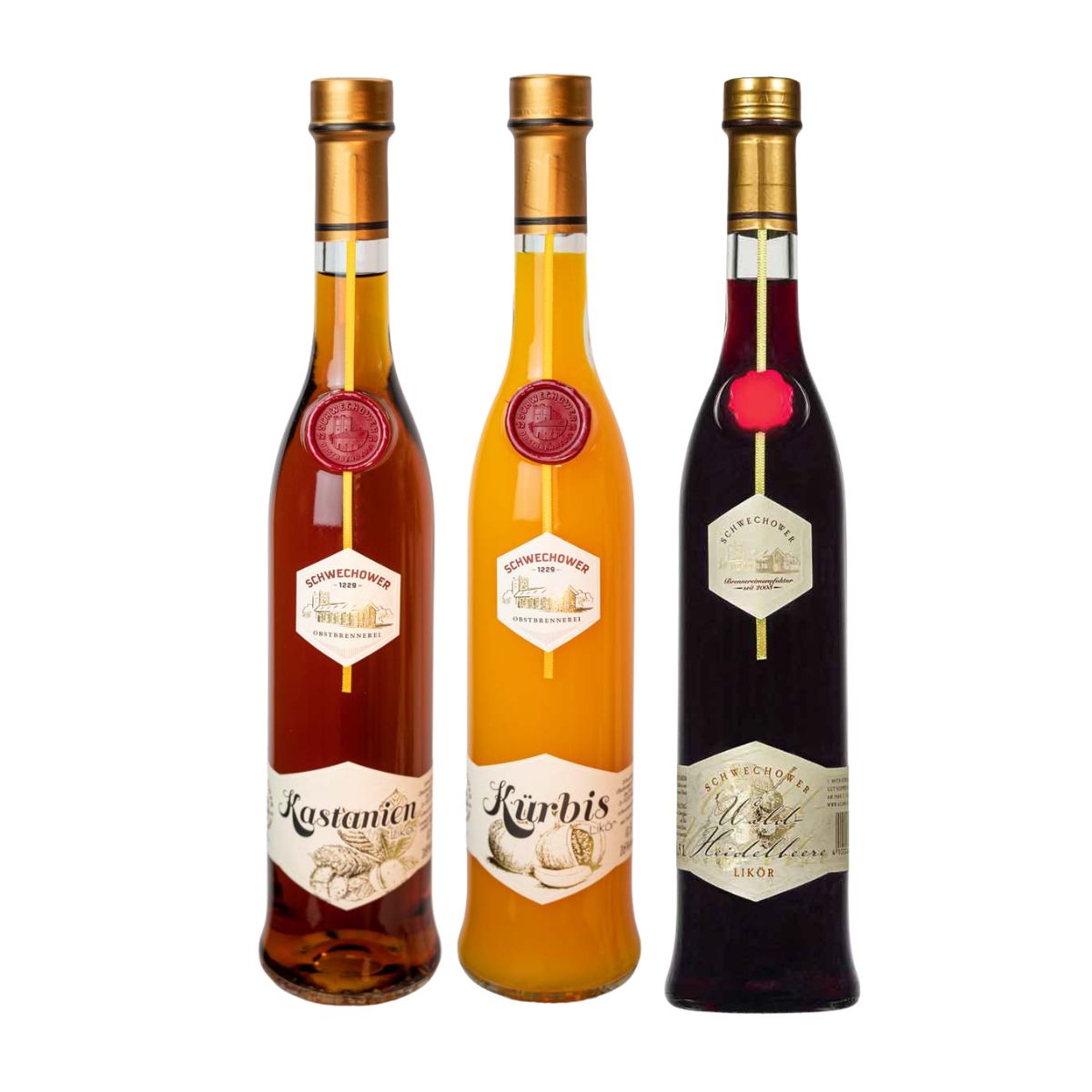 Herbstliköre: Kastanie - Kürbis - Waldheidelbeere | 3x500ml | Premium Likör | Schwechower Brennerei (1229)