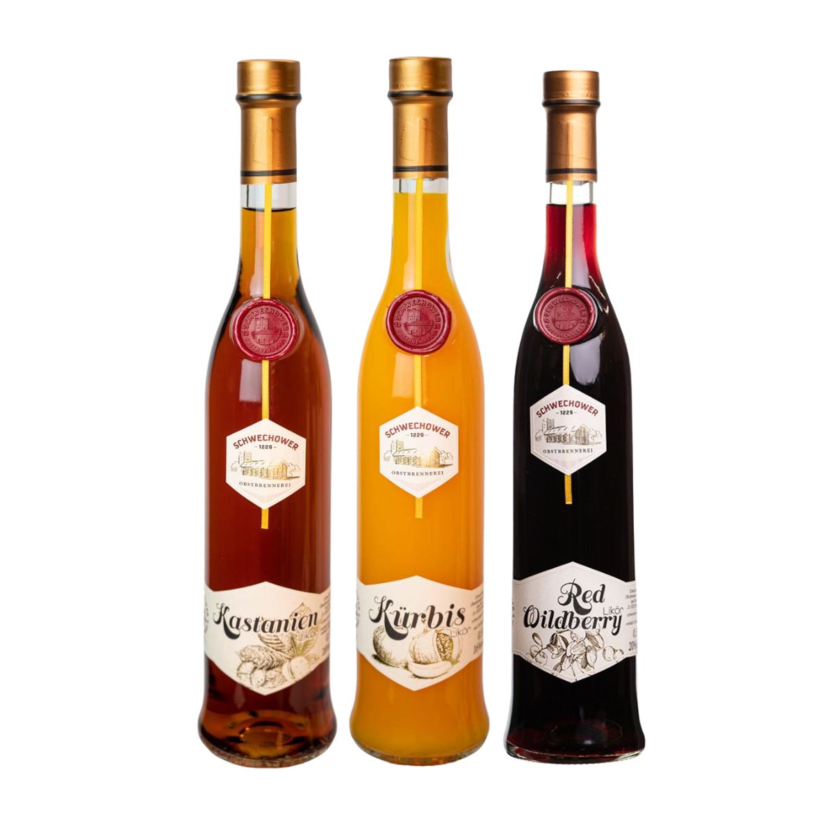 Herbstliköre: Kastanie - Kürbis - Wildberry | 3x500ml | Premium Likör | Schwechower Brennerei (1229)
