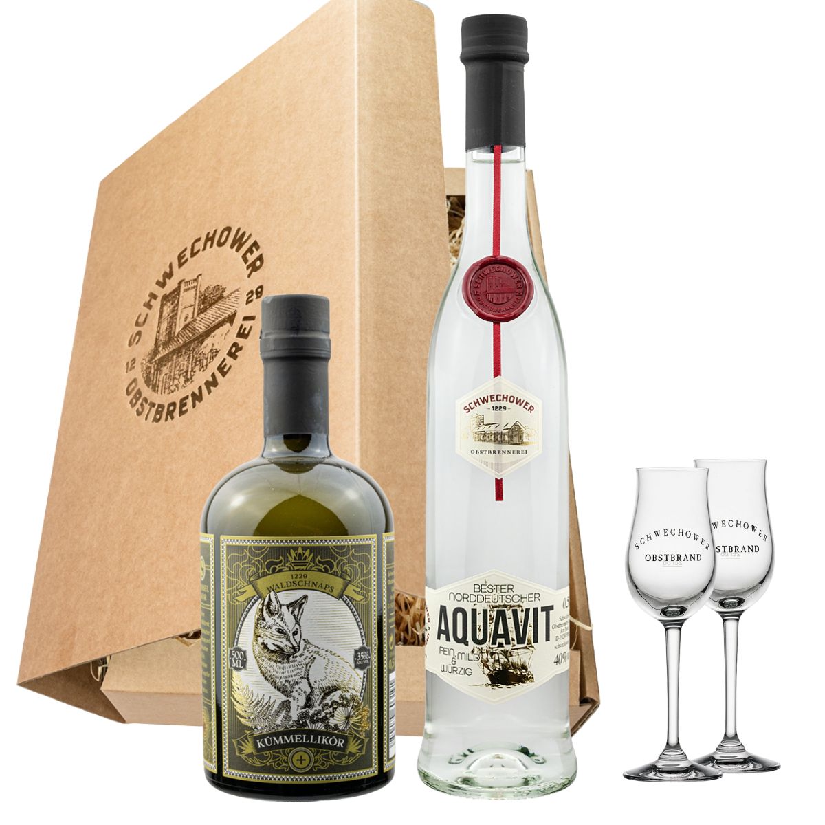 Präsent 1490 "Aquavit & Kümmel" - Geschenkset mit Gläsern