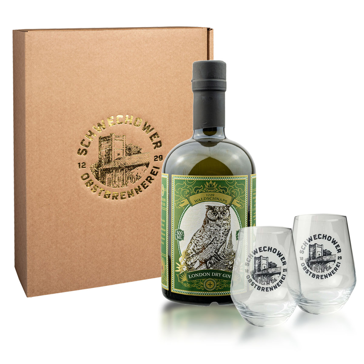 Gin-Geschenk-2Glaser WaldGin 0.5l (45%Vol) + Gläser (Präsent 12048)