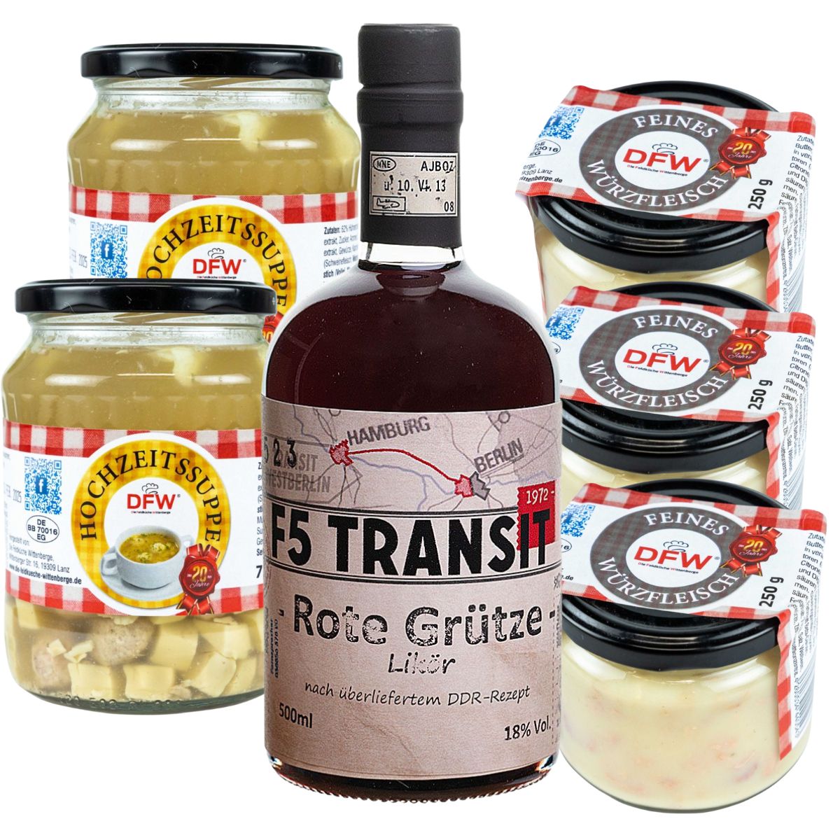 TransitPaket Rote Grütze Likör + DFW Hochzeitssuppe und Würzfleisch (TP008)
