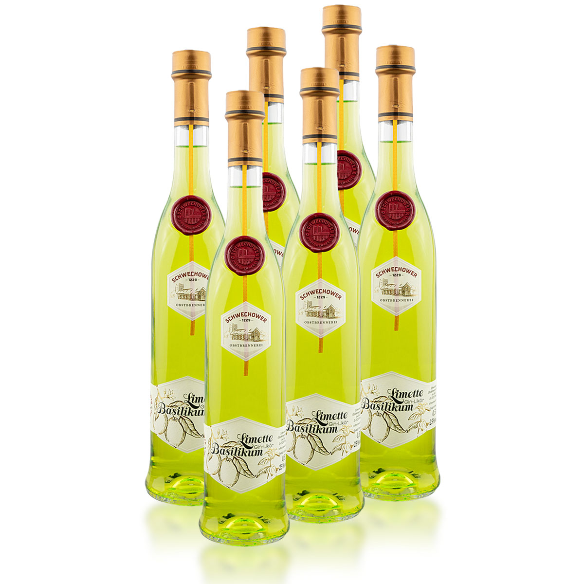 6er-Limette-Basilikum 6 x Gin-Likör Limette-Basilikum (25%Vol.) 0.5l