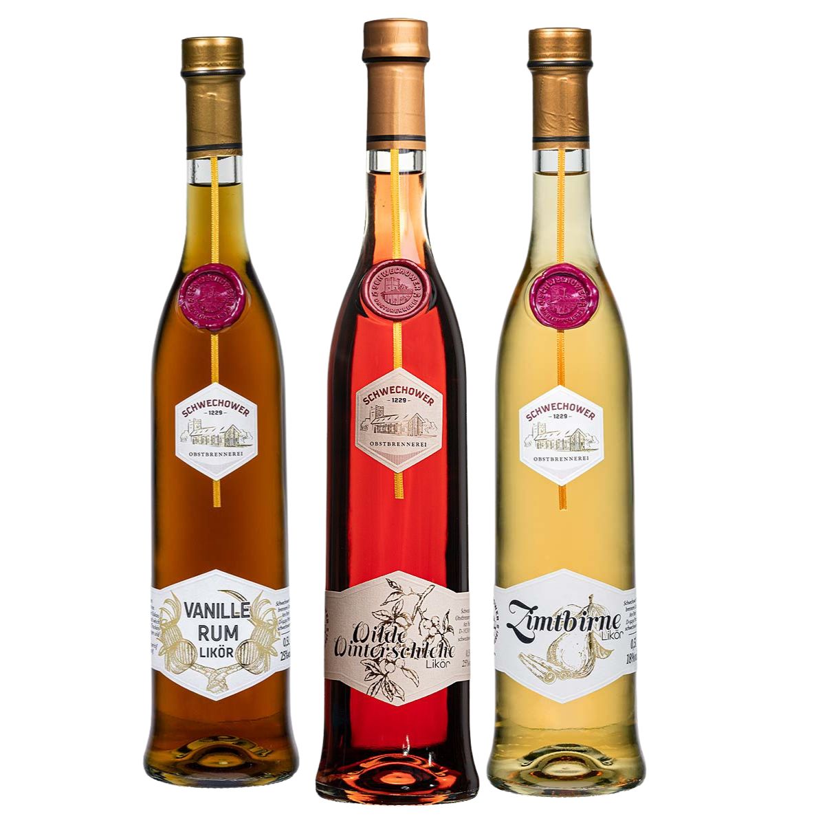 Winterliköre: Vanille-Rum - Winterschlehe - Zimtbirne | 3x500ml | Premium Likör | Schwechower Brennerei (1229)